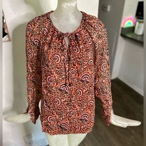 A.L.C. Silk Long Sleeve Blouse. Orange/Black/Pink. Size 2. New w/ Tags!!!